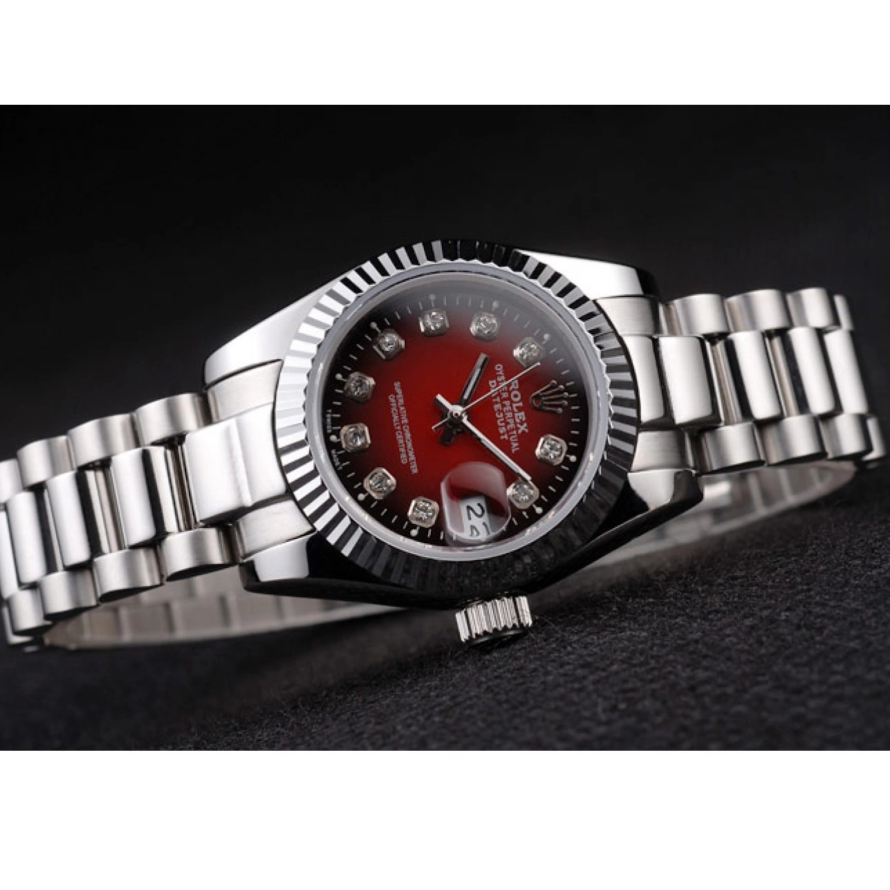 Aaa replica Stainless Datejust Polished Tone Rolex Steel Dial Two Red 0627